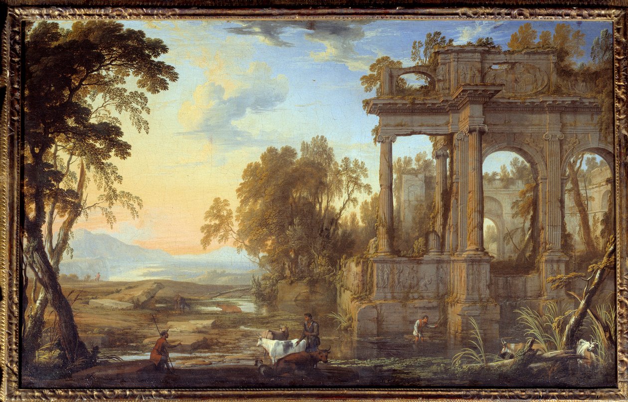 Paisaje con ruinas y pastores de Pierre Patel