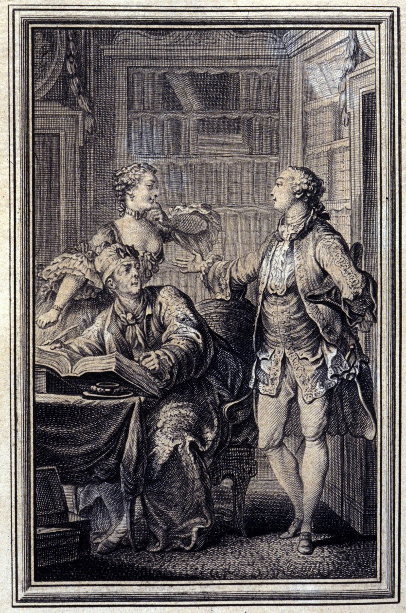 Una mujer tacaña, galante Croc. En “Cuentos y nuevas en verso” de Jean La Fontaine. 1776. Ilustración por P.P. Choffard. de Pierre Philippe Choffard