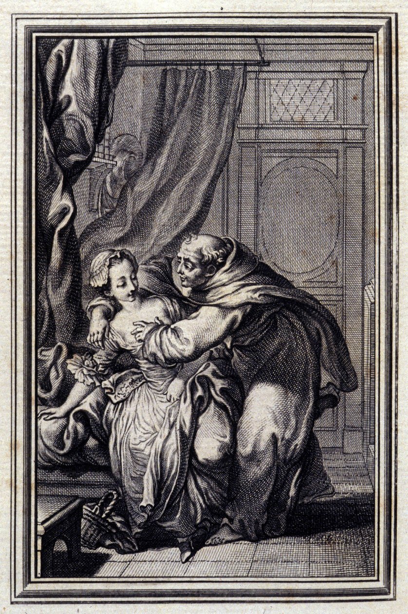 Cómo llega el espíritu a las chicas. en “Cuentos y nuevas en verso” de Jean La Fontaine. 1776. Ilustración de P.P. Choffard de Pierre Philippe Choffard