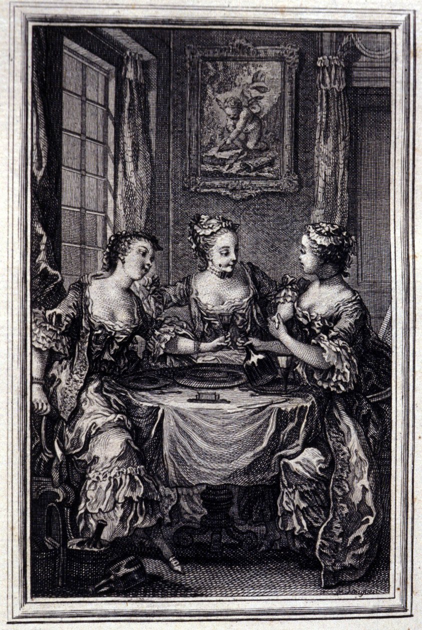 La apuesta de las tres comadres. En “Cuentos y nuevas en verso” de Jean La Fontaine. 1776. Ilustración por P.P. Choffard. de Pierre Philippe Choffard