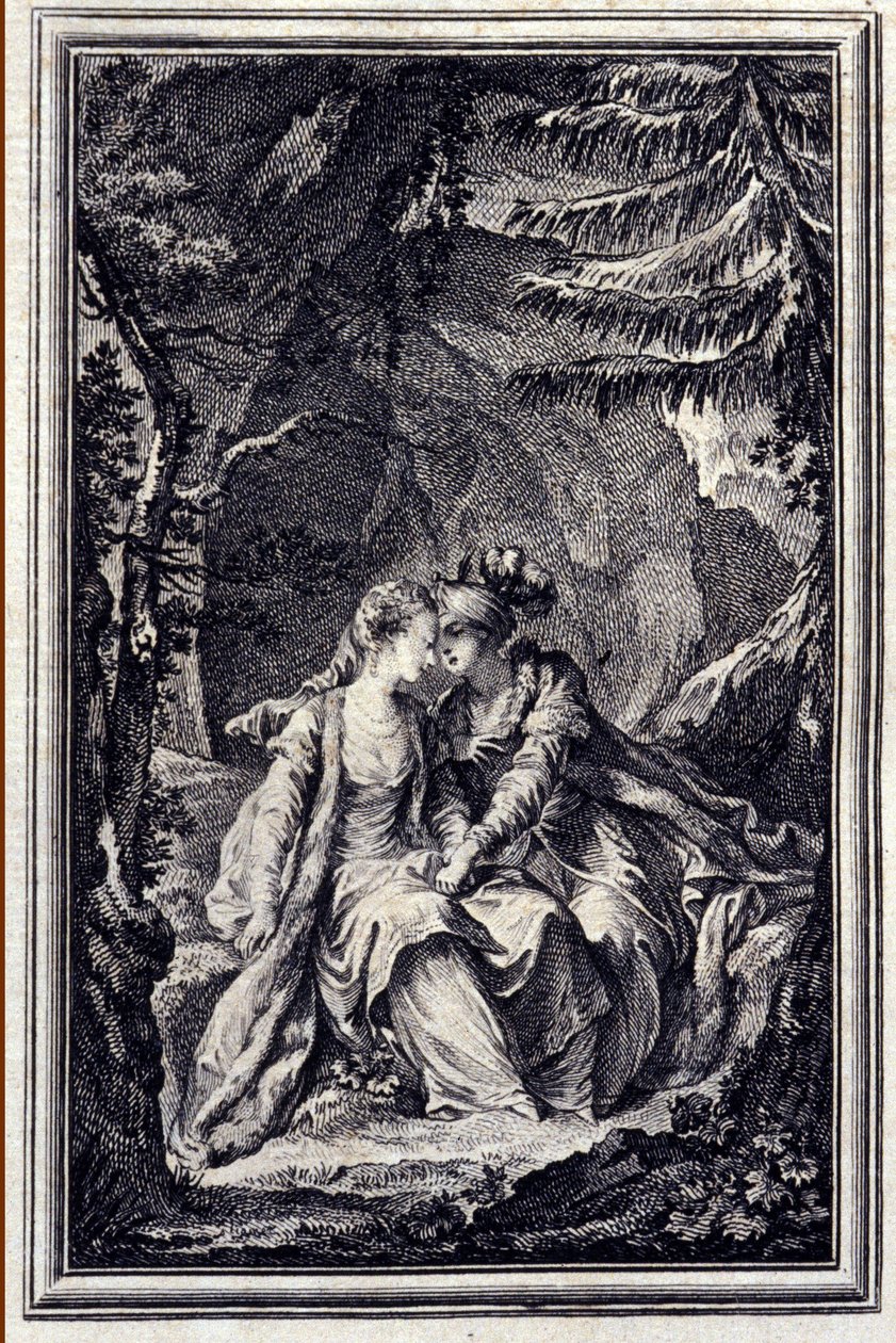 La prometida del rey de Garbe. En “Cuentos y nuevas en verso” de Jean La Fontaine. 1776. Ilustración por P.P. Choffard. de Pierre Philippe Choffard
