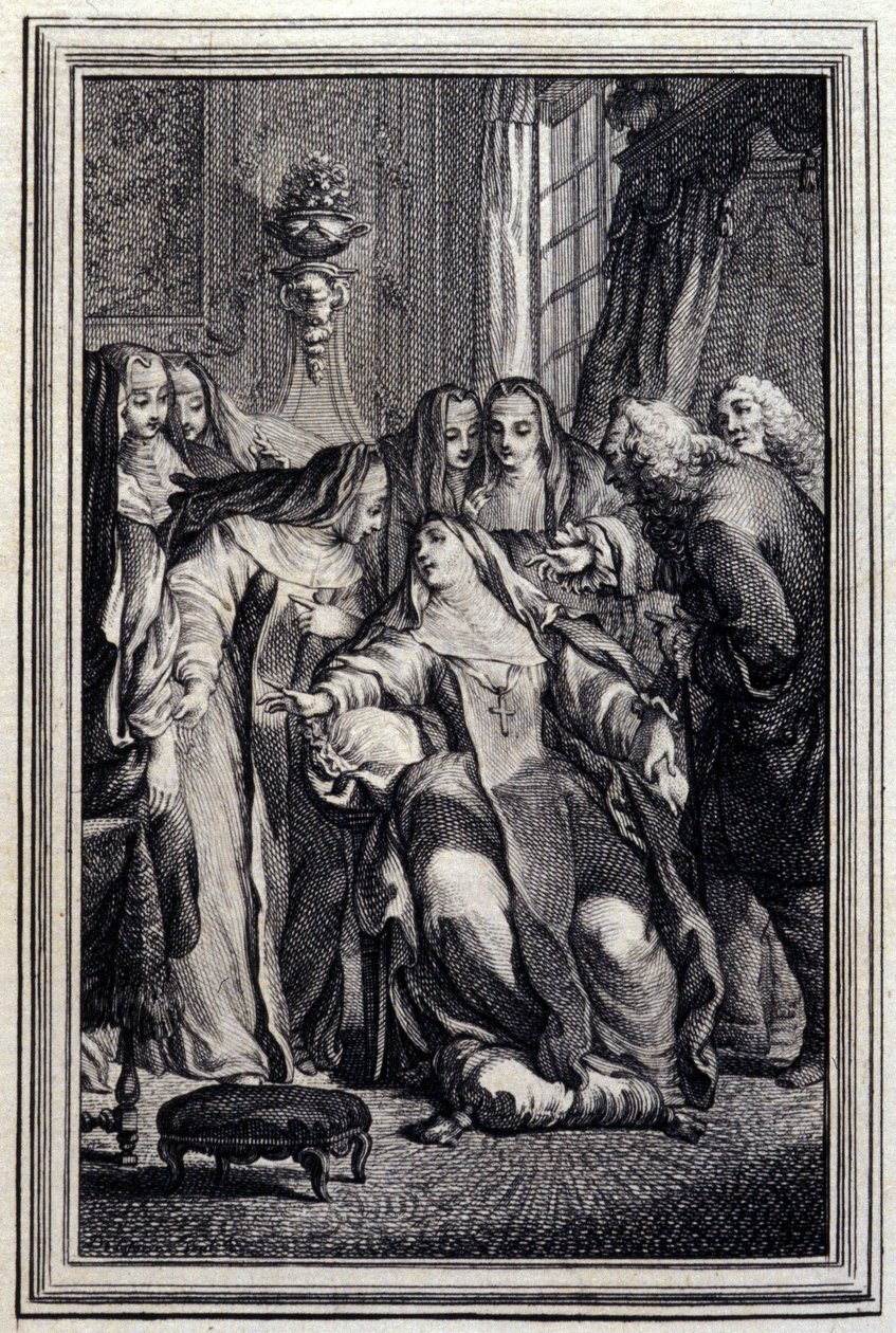 La abadesa enferma. En “Cuentos y nuevas en verso” de Jean La Fontaine. 1776. Ilustración por P.P. Choffard. de Pierre Philippe Choffard