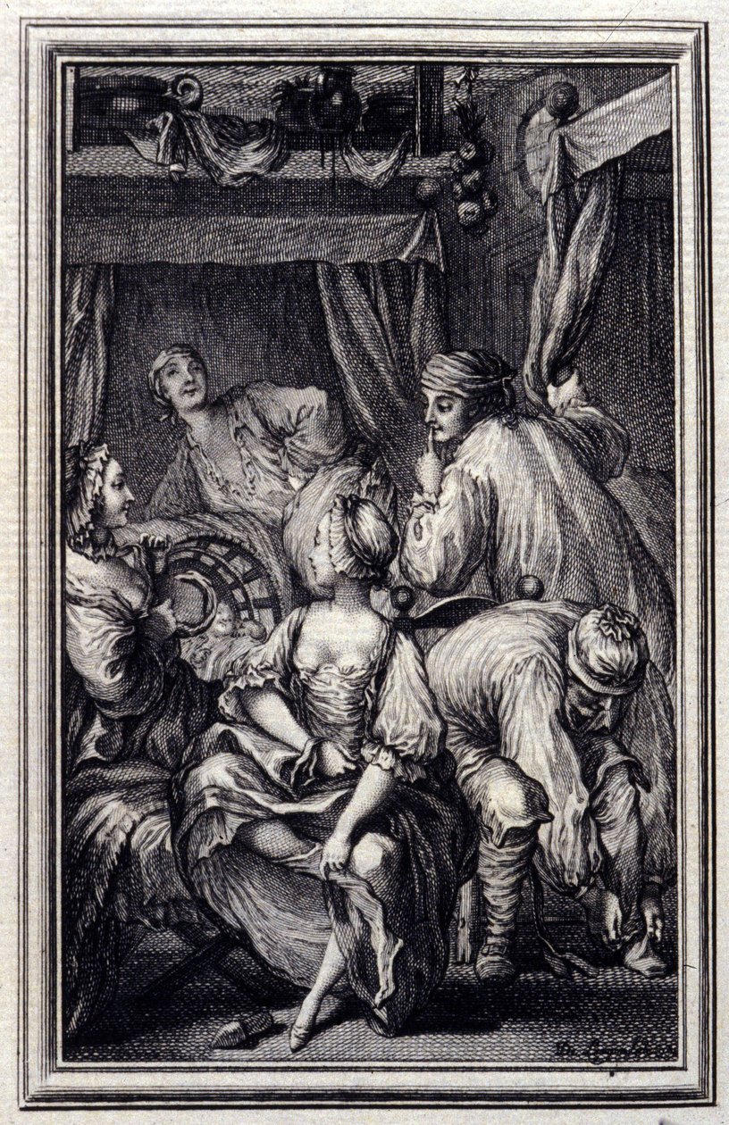 La cuna - en “Cuentos y nuevas en verso” de Jean La Fontaine. 1776. Ilustración de P.P. Choffard de Pierre Philippe Choffard