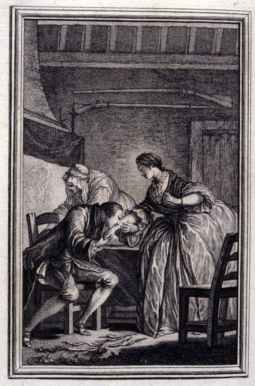El Halcón - en Cuentos y nuevas en verso de Jean La Fontaine. 1776. Ilustración de P.P. Choffard de Pierre Philippe Choffard