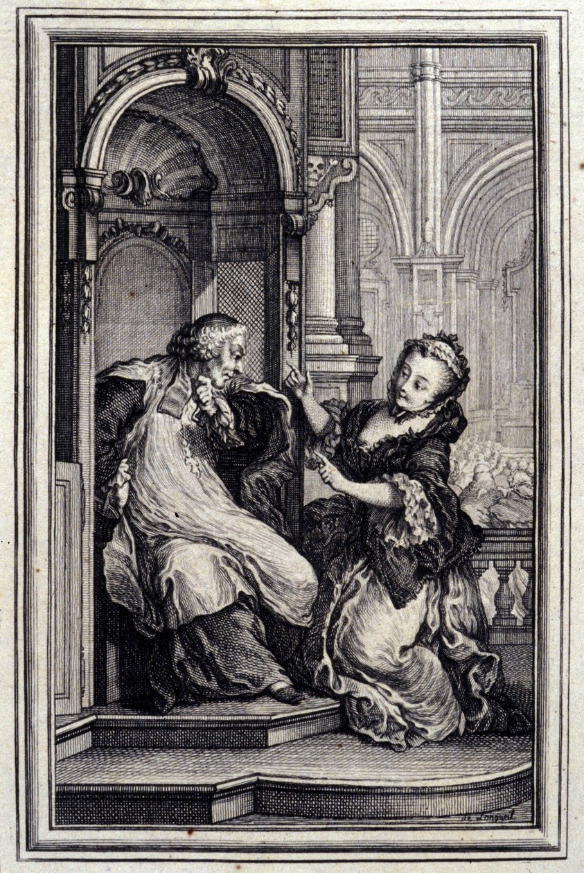 El marido confesor - en "Cuentos y nuevas en verso" de Jean La Fontaine. 1776. Ilustración de P.P. Choffard de Pierre Philippe Choffard