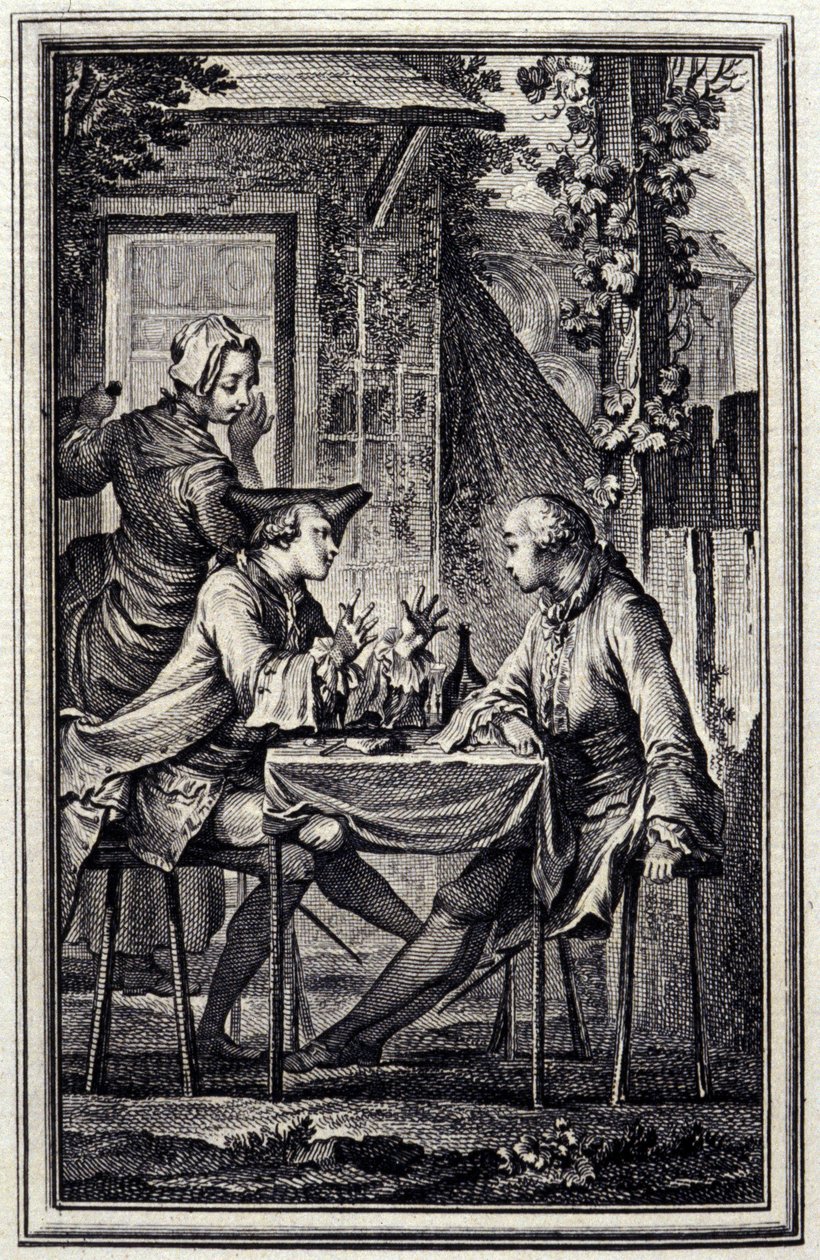 El relojero o el reparador de mejillones. En “Cuentos y nuevas en verso” de Jean de La Fontaine, Ámsterdam 1776. Ilustrado por P.P. Choffard de Pierre Philippe Choffard