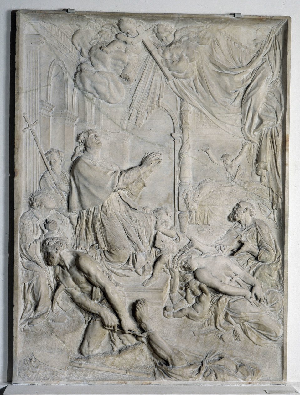 Bajorrelieve de la Peste de Milán - San Carlos Borromeo (1538-1584, Cardenal y Arzobispo de Milán) rezando de Pierre Puget