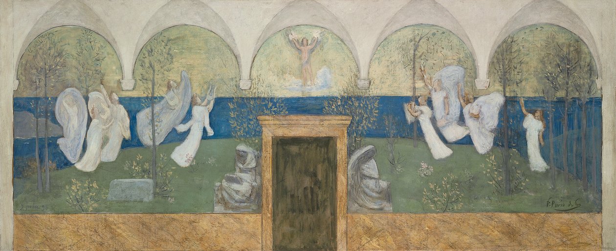 Una pintura preparatoria para Les Muses inspiratrices acclament le Génie, Messager de Lumière, 1895 de Pierre Puvis de Chavannes