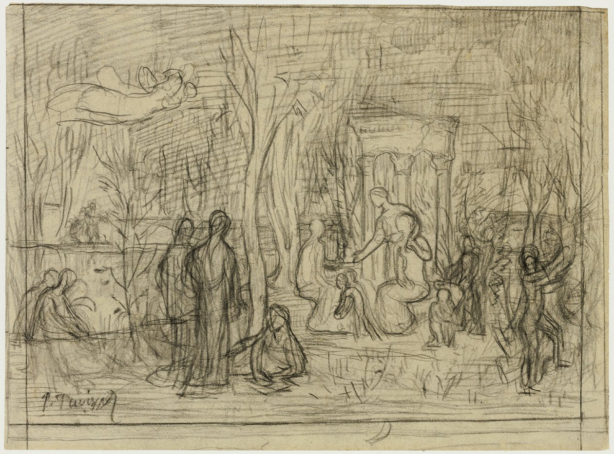 Estudio composicional para El bosque sagrado, amado por las artes y las musas de Pierre Puvis de Chavannes
