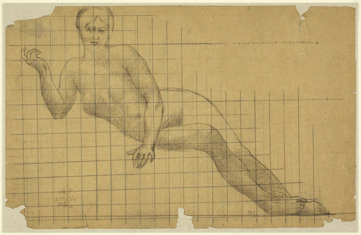 Desnudo femenino recostado, estudio a la inversa para la figura del Hemiciclo de la Sorbona: Letras, Ciencias y Artes, Sorbona, París de Pierre Puvis de Chavannes