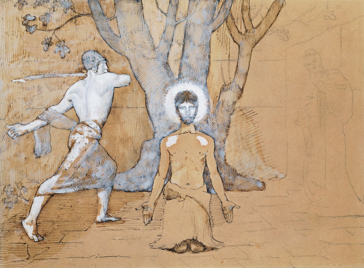 Estudio para la decapitación de Juan Bautista (Dibujo a pluma, tinta, lápiz y acuarela) de Pierre Puvis de Chavannes
