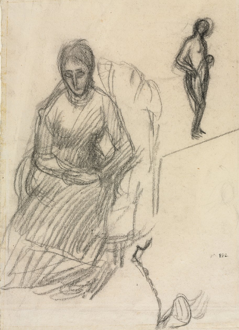 Estudio de Madame Marie Cantacuzène; Estudio de desnudo femenino de pie, c.1883 (tiza negra) de Pierre Puvis de Chavannes