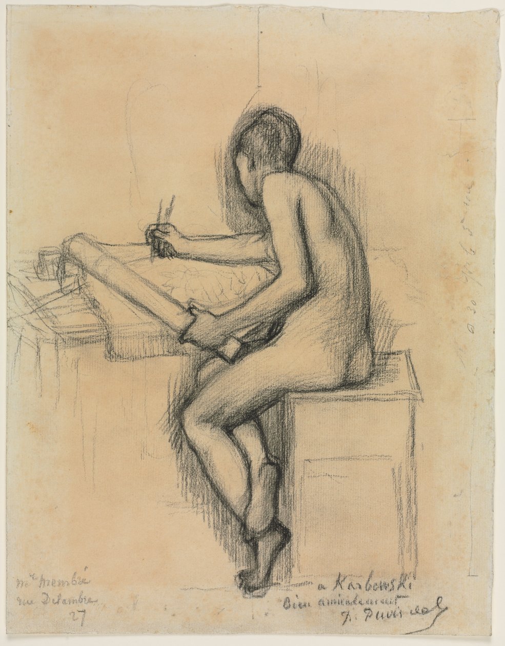 Estudio de un dibujo de modelo femenino desnudo sentado de Pierre Puvis de Chavannes