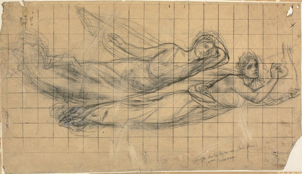 Dos figuras voladoras con una lira de Pierre Puvis de Chavannes