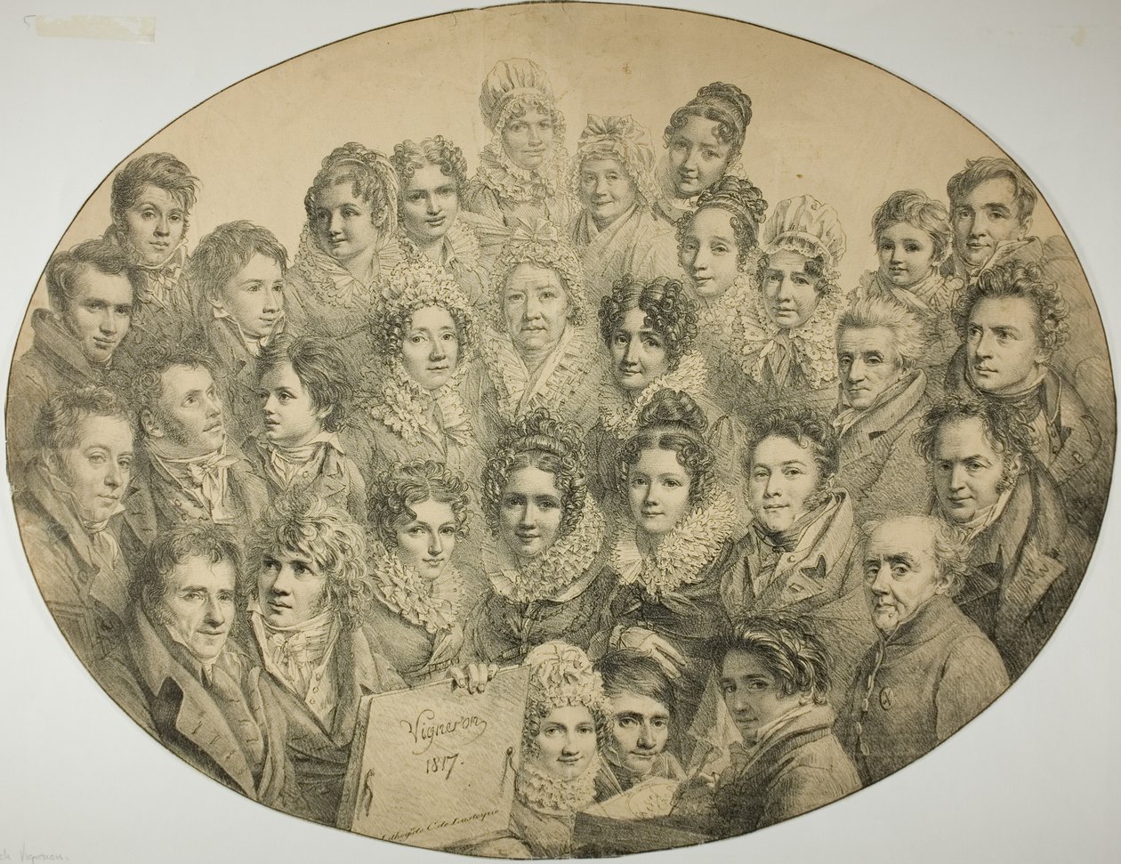 Retratos de 31 personas en un óvalo de Pierre Roch Vigneron