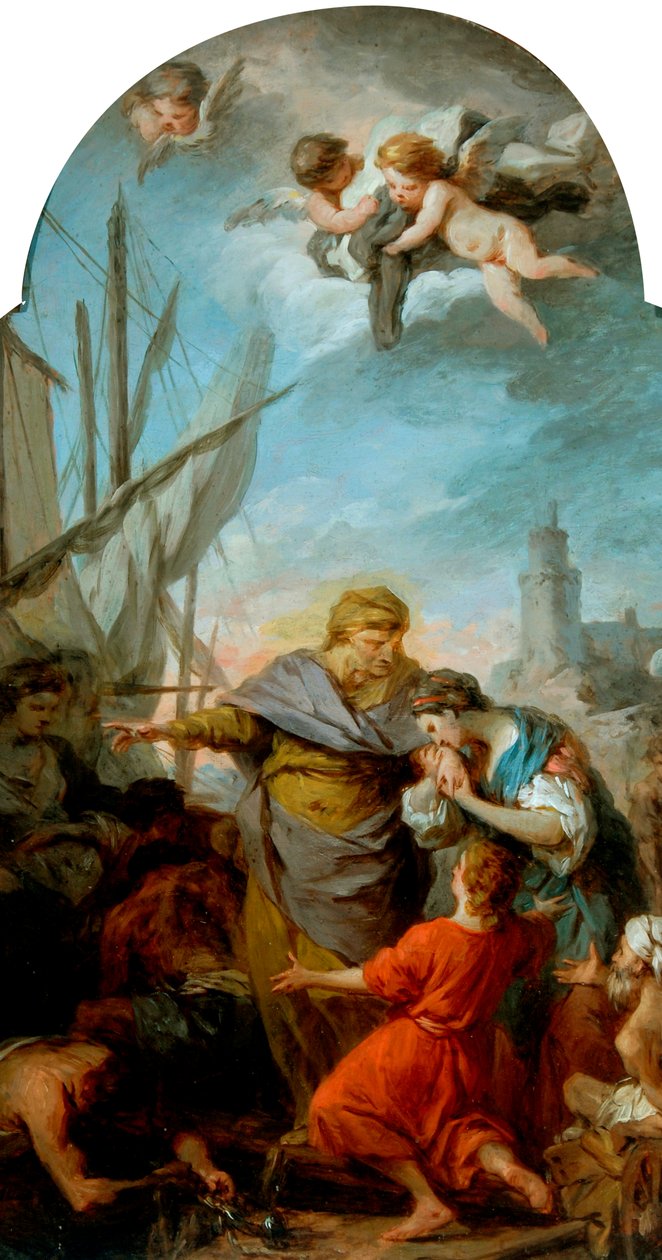 El embarque de Santa Paula hacia Tierra Santa, c.1738-39 (óleo sobre lienzo) de Pierre Subleyras