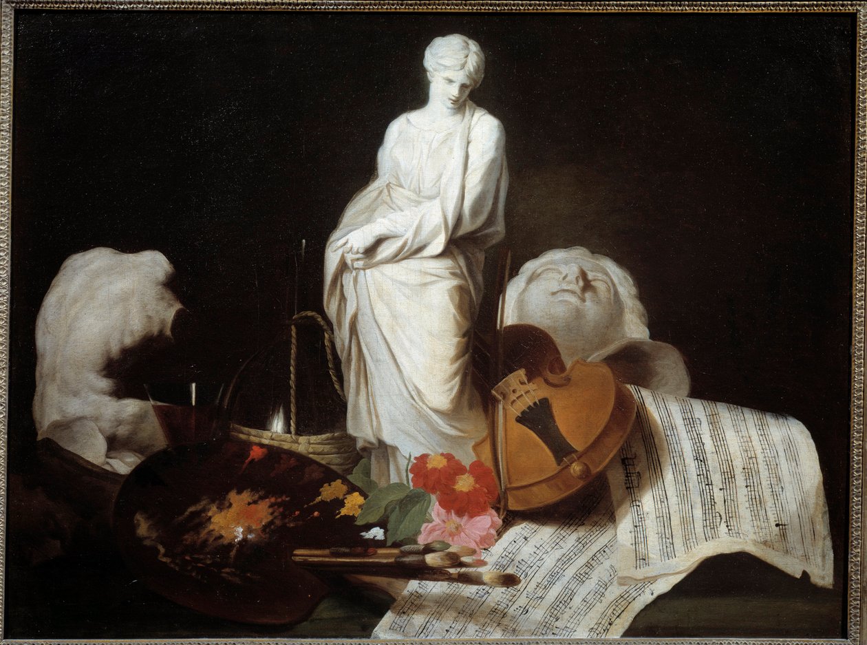 Los atributos de las Artes Paleta de pintor, violín, partituras, escultura. Pintura de Pierre Subleyras de Pierre Subleyras