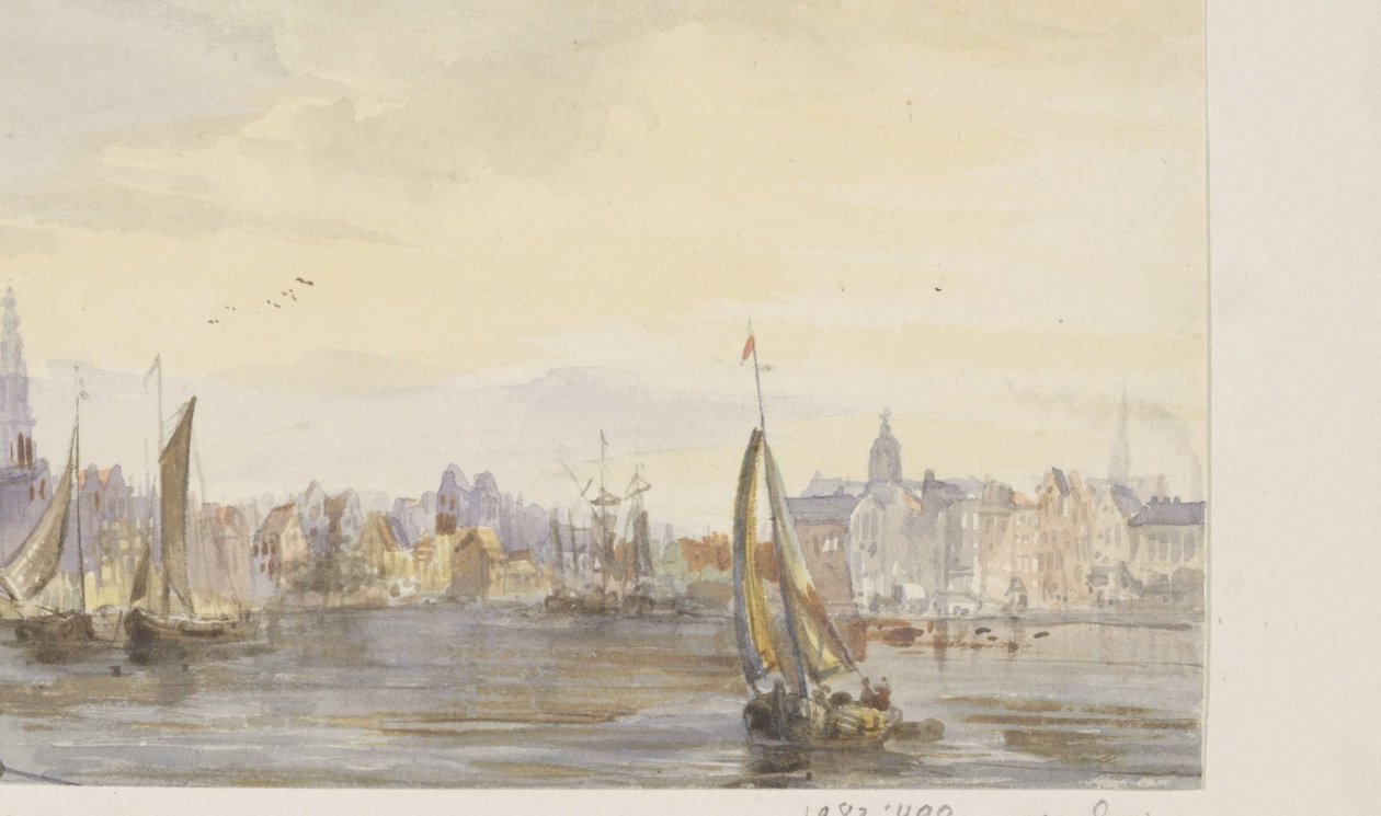 Vista de una ciudad junto al agua de Pierre Tetar van Elven