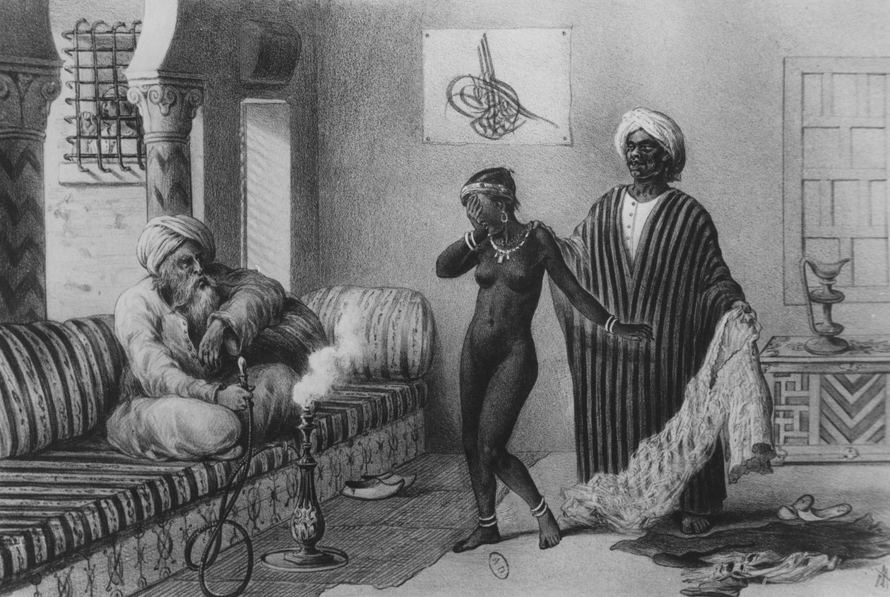 Una joven de Tombuctú ofrecida por un maestro esclavo en Trípoli en 1854, de "Viajes al Sudán y en el África Septentrional", grabado por A. Adam, 1850 de Pierre Tremaux