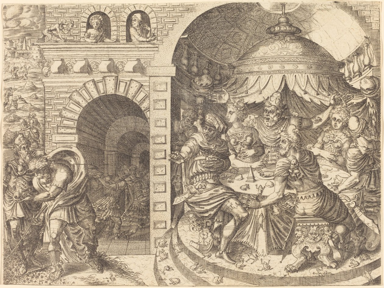 Faraón y la plaga de las ranas de Pierre Woeiriot