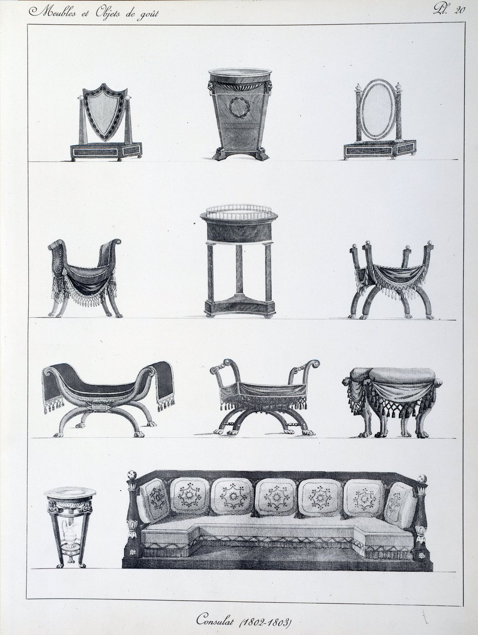 Mobiliario del periodo Consulado (1802-1803). Lámina tomada de la colección 