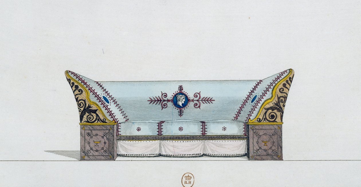 Sofá, lámina 106, ilustración de Collection de meubles et objects de gout (Colección de muebles y objetos de gusto) de Pierre de La Mesangere