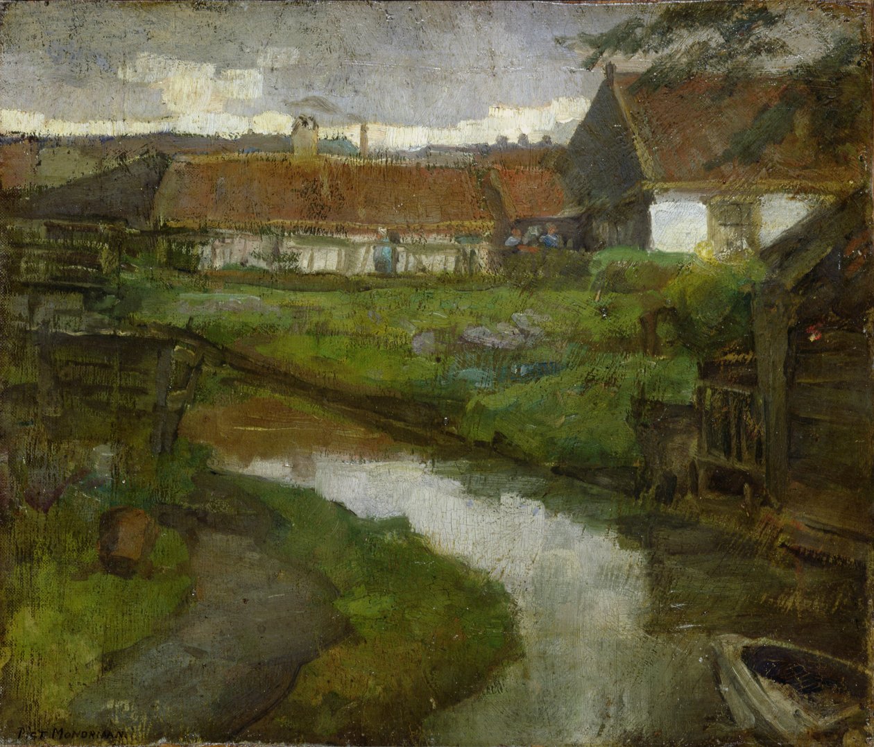 Granja y zanja de riego con proa de bote, 1898-99 de Piet Mondrian