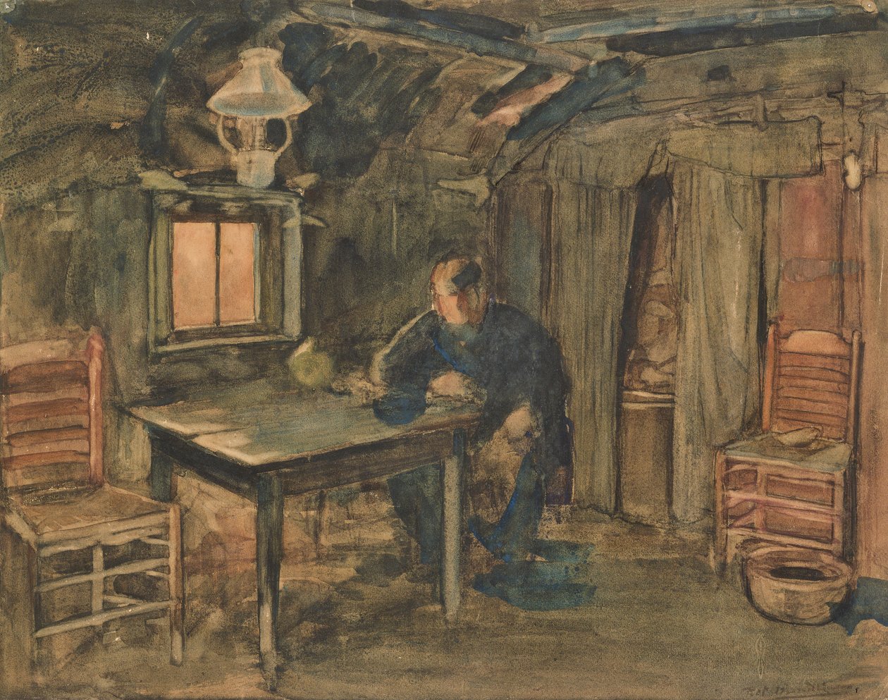 Hannes Van Nistelrode sentado en su granja, 1904 de Piet Mondrian