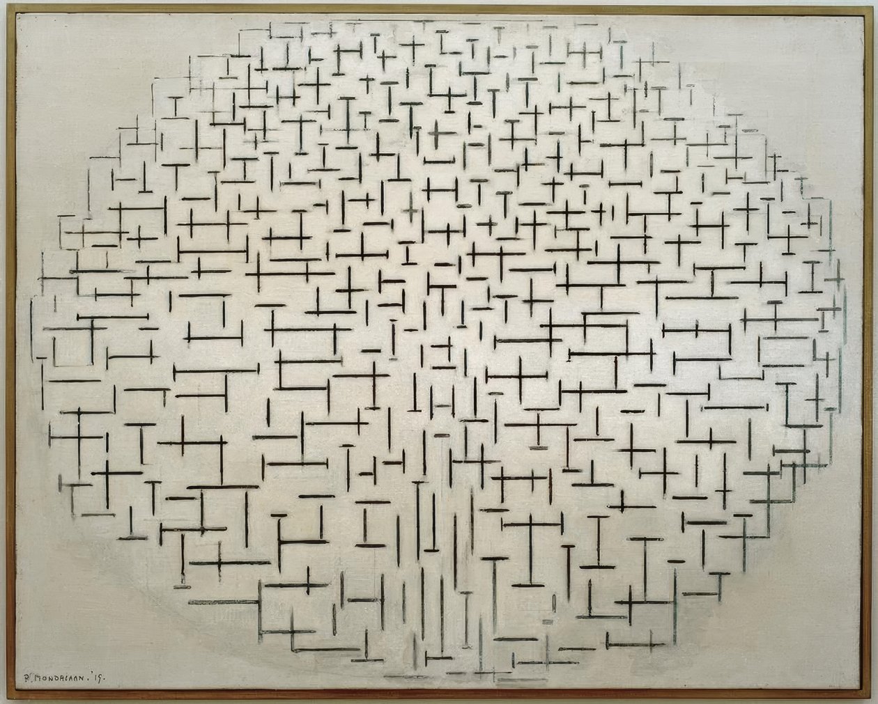 Composición 10 en negro y blanco; Muelle y océano de Piet Mondrian