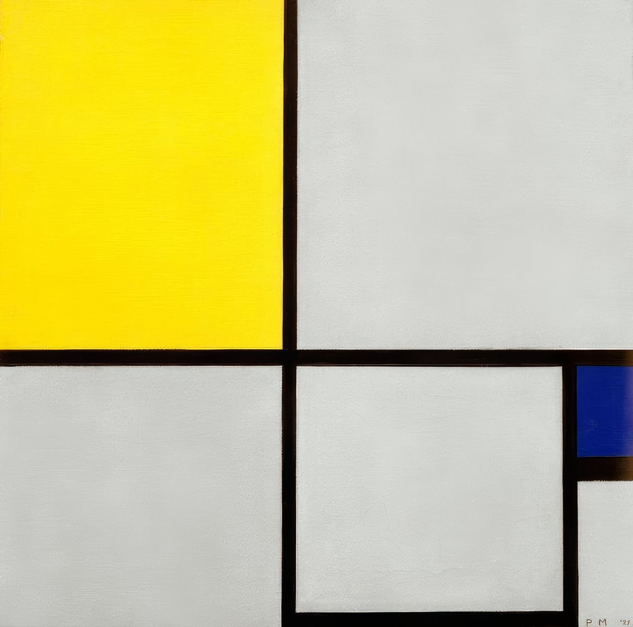 Composición No. II; Composición con amarillo y azul de Piet Mondrian