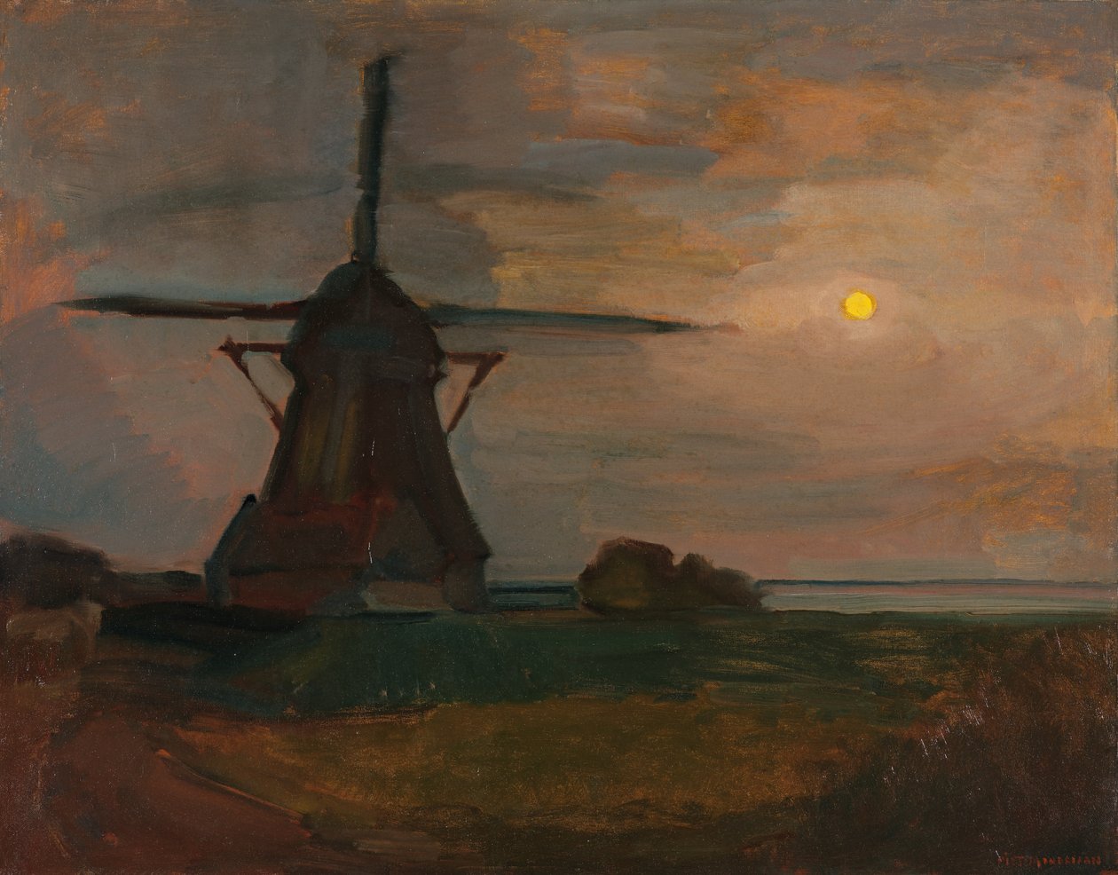 Molino de Oostzijdse a la luz de la luna, c. 1907 de Piet Mondrian