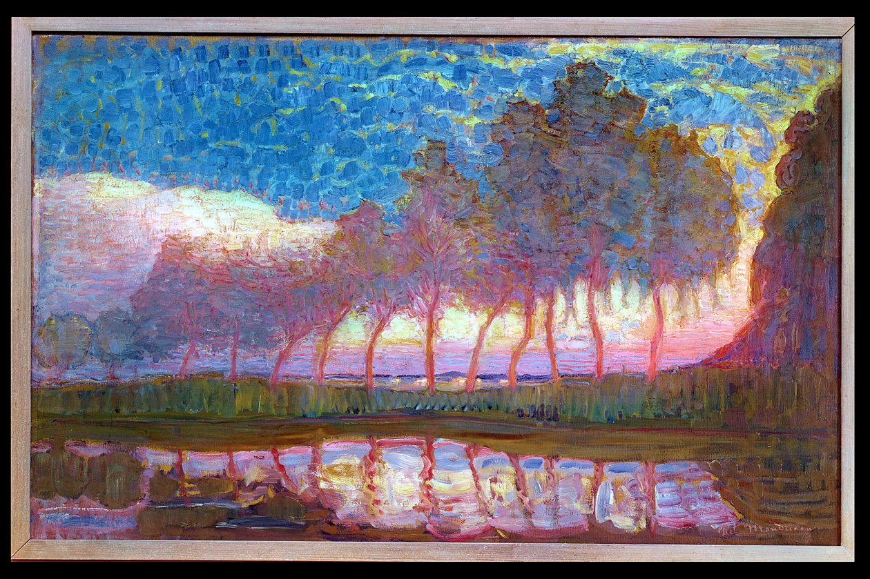 Fila de once álamos en rojo, amarillo, azul y verde, 1908 de Piet Mondrian
