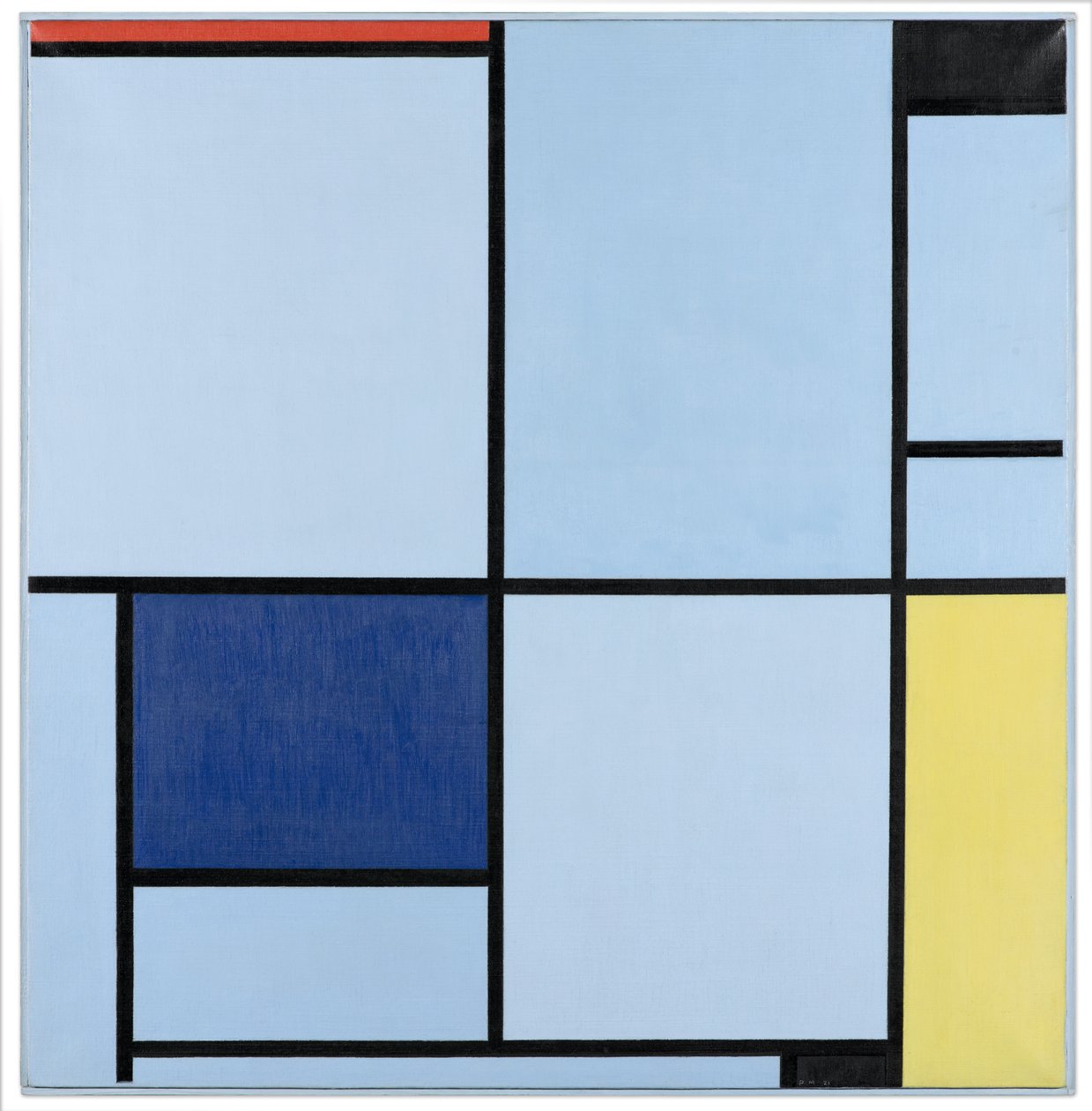 Tableau 1, con rojo, negro, azul y amarillo, 1921 de Piet Mondrian