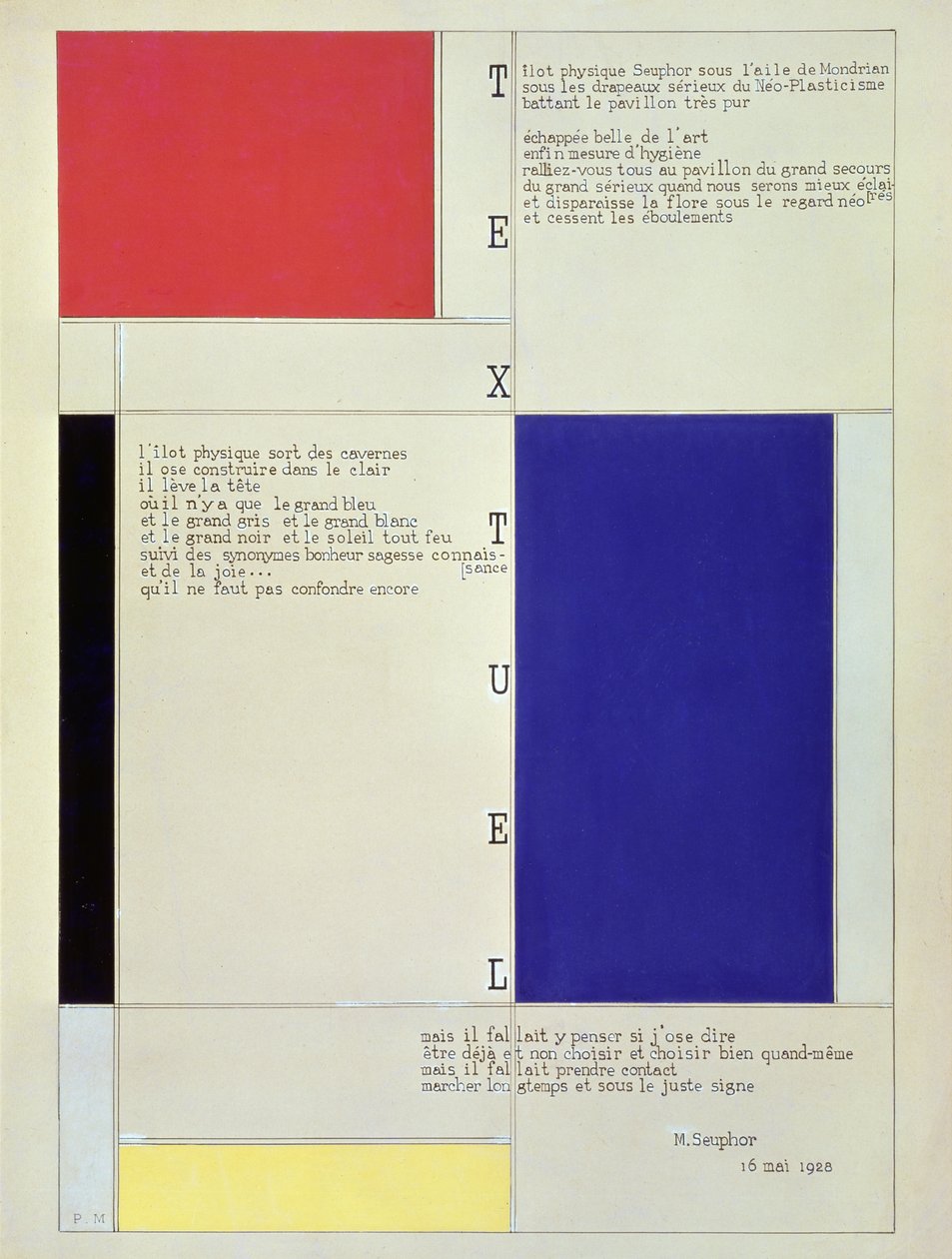 Tableau-Poeme, con texto de Michel Seuphor, 1928 de Piet Mondrian