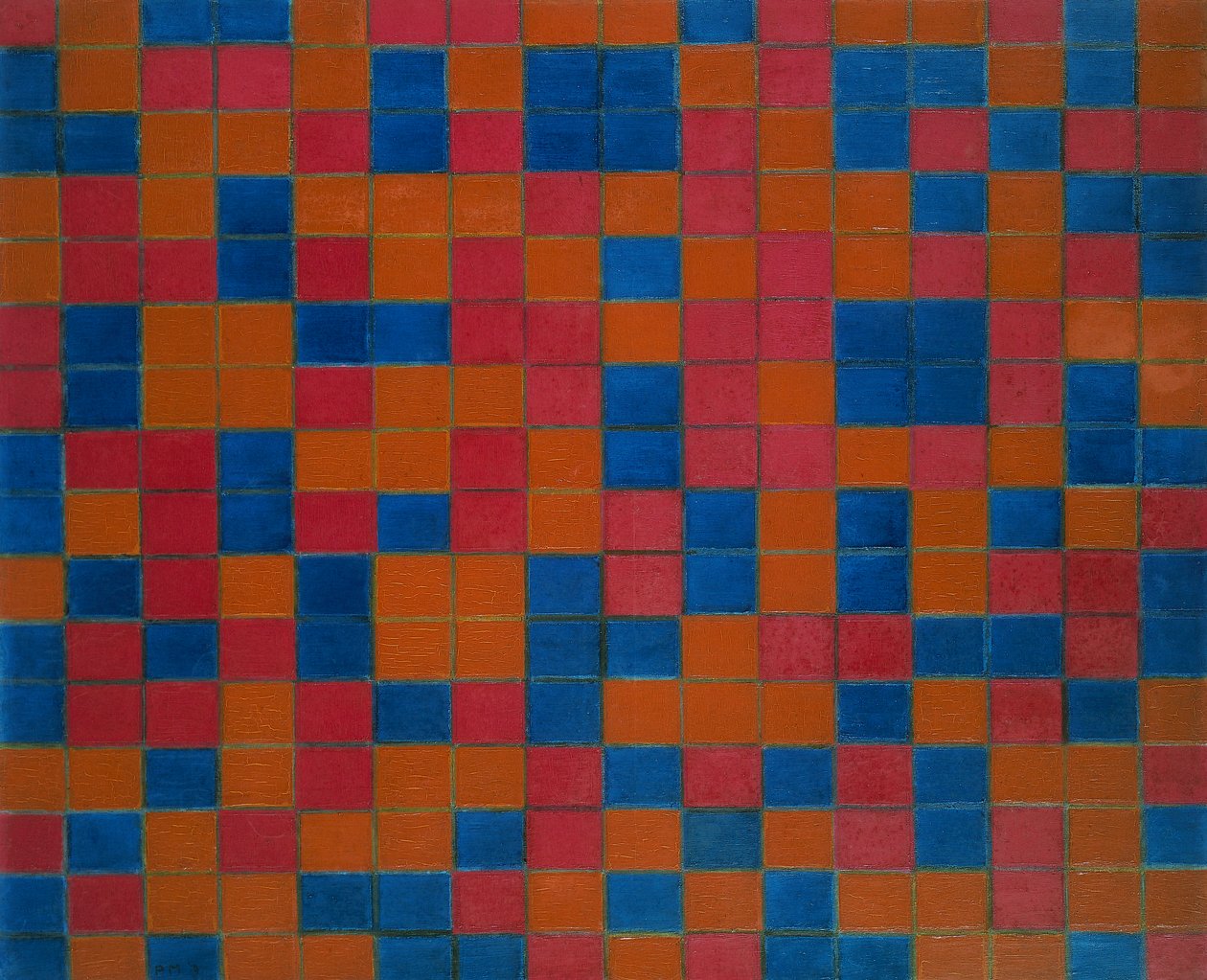 Composición de tablero de ajedrez con colores oscuros de Piet Mondrian
