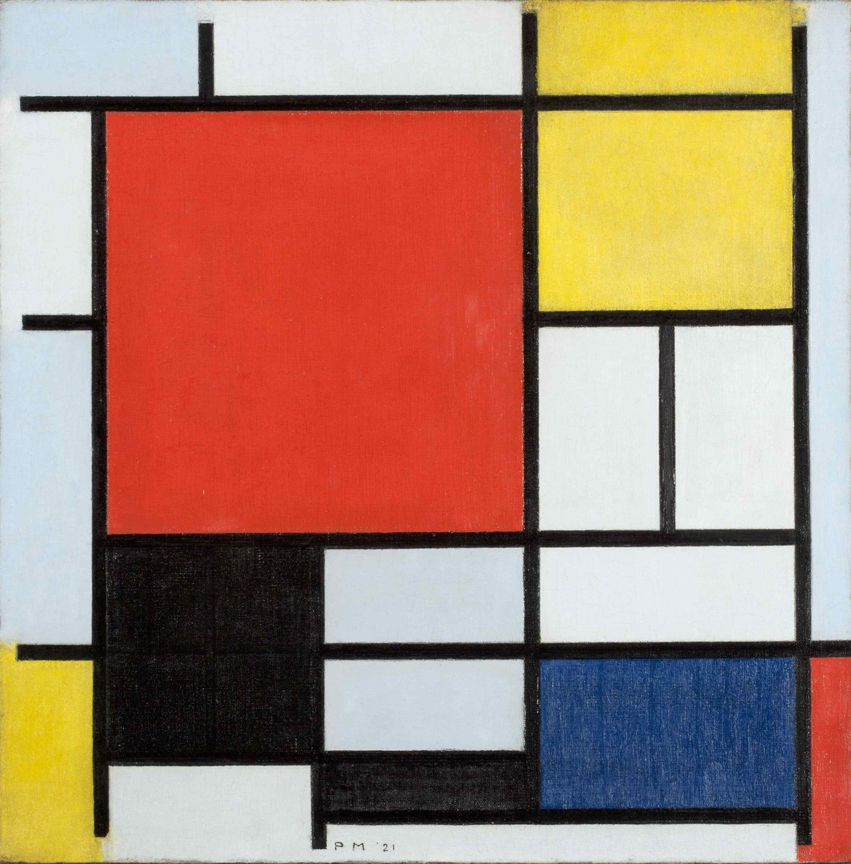 Composición con Gran Avión Rojo, amarillo, negro, gris y azul de Piet Mondrian
