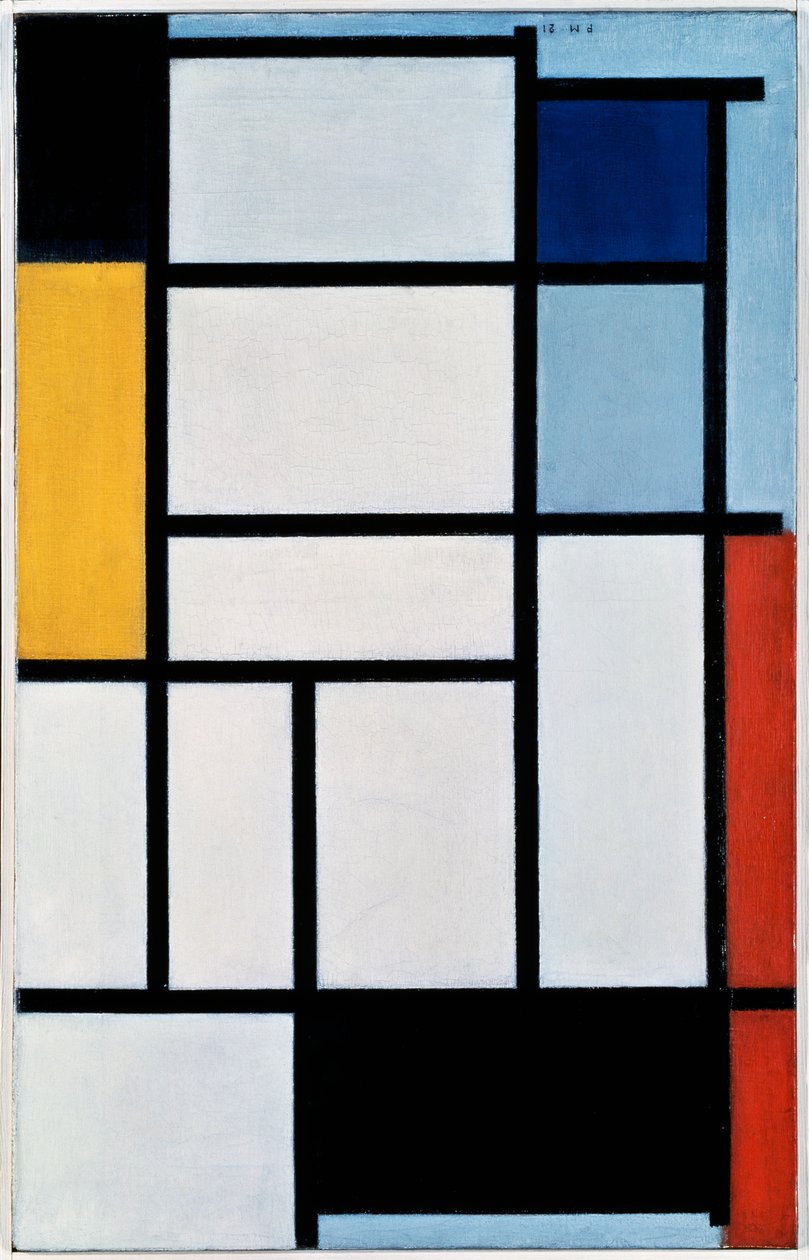 Composición con rojo, negro, amarillo, azul y gris de Piet Mondrian