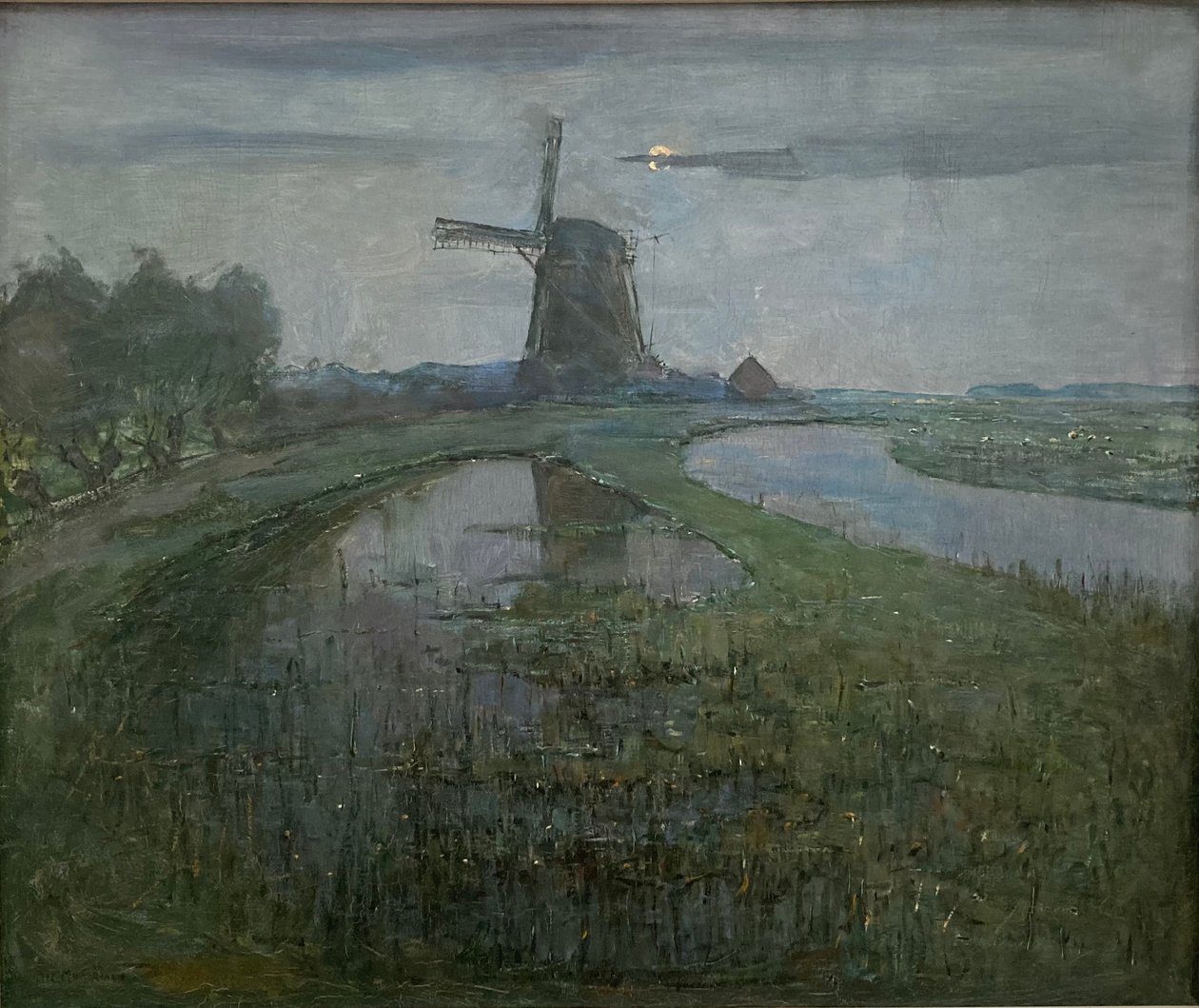 Molino del Este junto al río Gein a la luz de la luna de Piet Mondrian