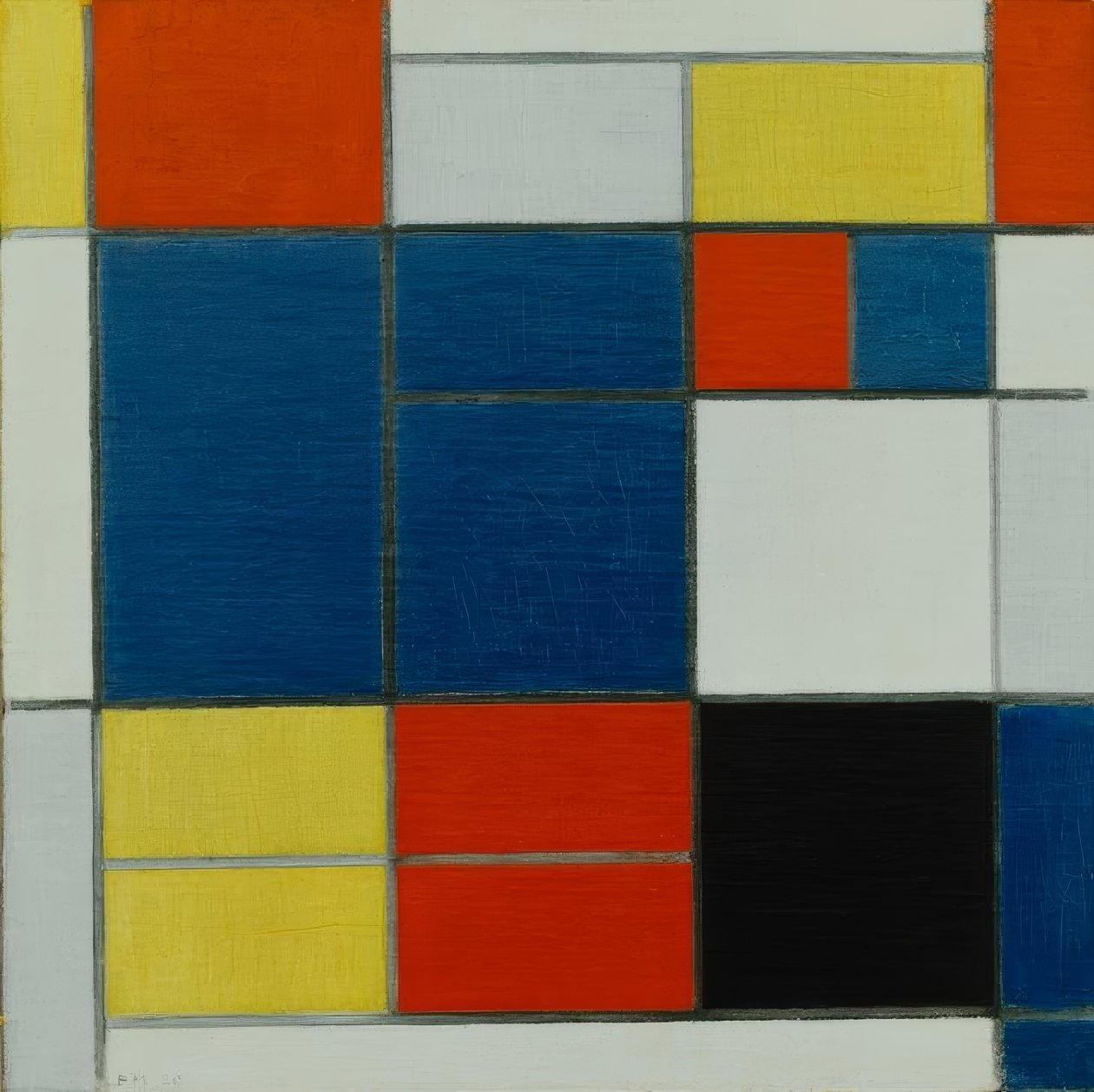 Composición C; Composición con amarillo, rojo, azul-gris, azul de Piet Mondrian