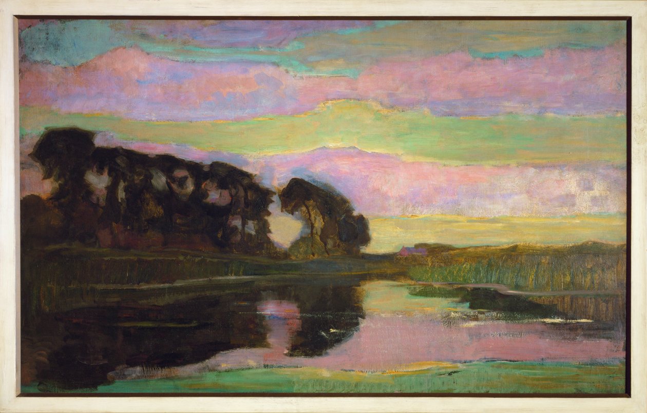 Paisaje con hilera de árboles a la izquierda de Piet Mondrian