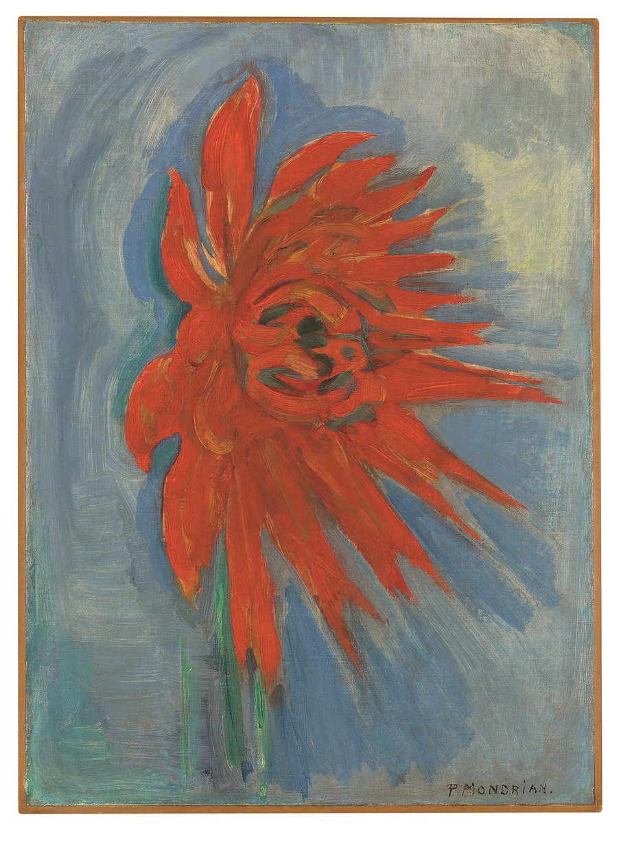 Crisantemo rojo sobre fondo azul, c.1909-10 (óleo sobre lienzo) de Piet Mondrian