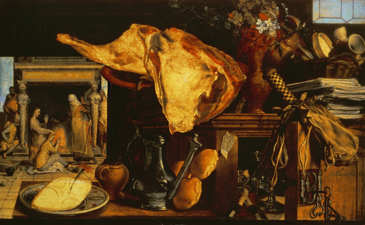 Naturaleza muerta de vanitas (Cristo con María y Marta), 1552 de Pieter Aertsen