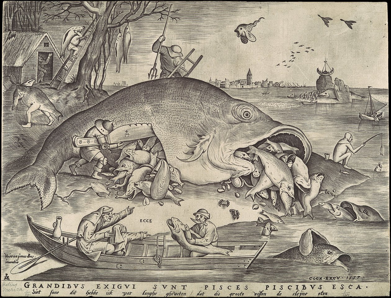 Pez grande se come al pez pequeño de Pieter Bruegel the Elder
