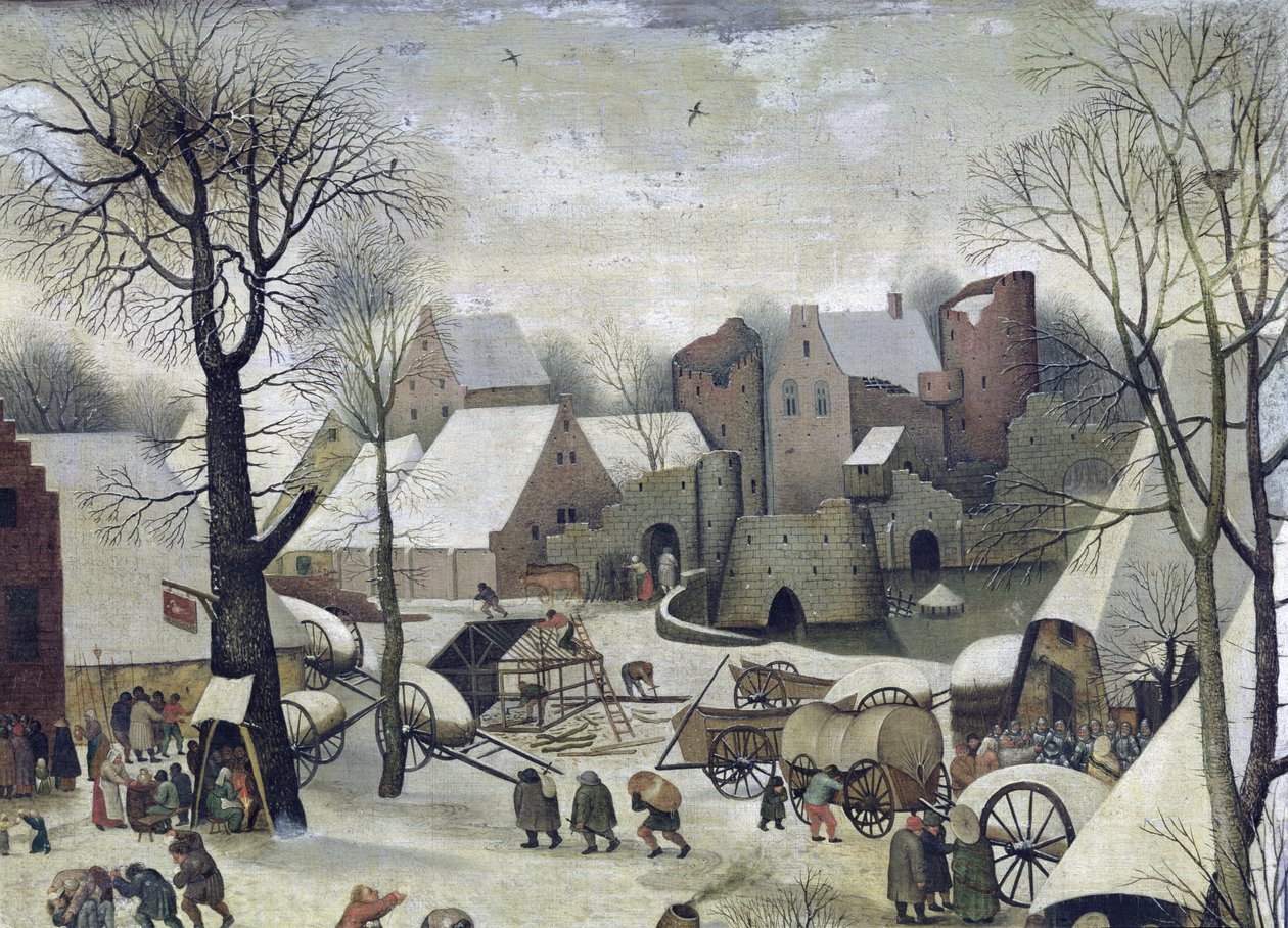 El censo en Belén, detalle de las casas y fortificaciones de Pieter Bruegel the Elder