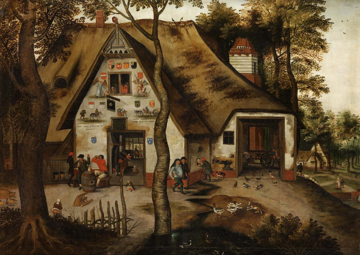 Escena de pueblo con una taberna en St. Michael de Pieter Brueghel the Younger