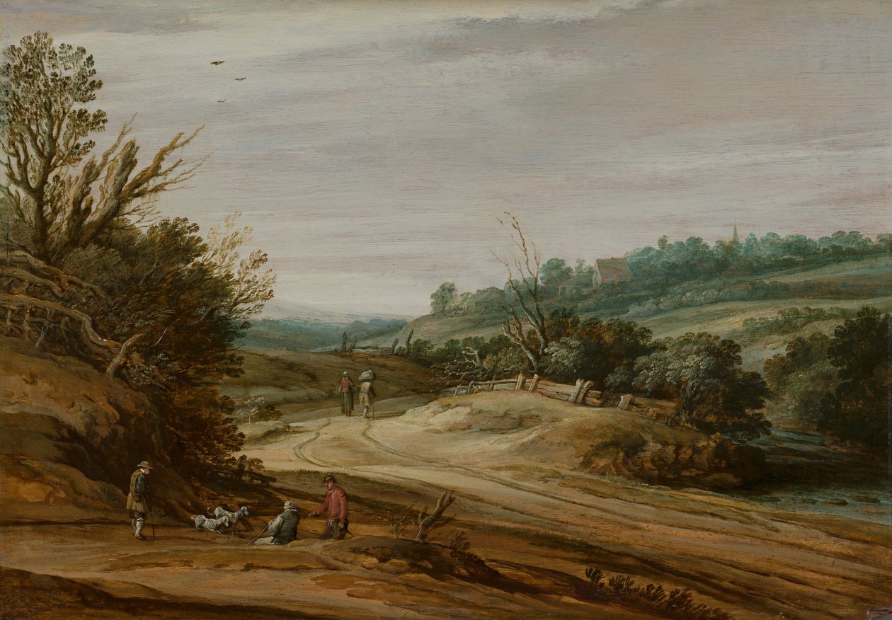 Paisaje de dunas con un camino rural de Pieter Dircksz Santvoort