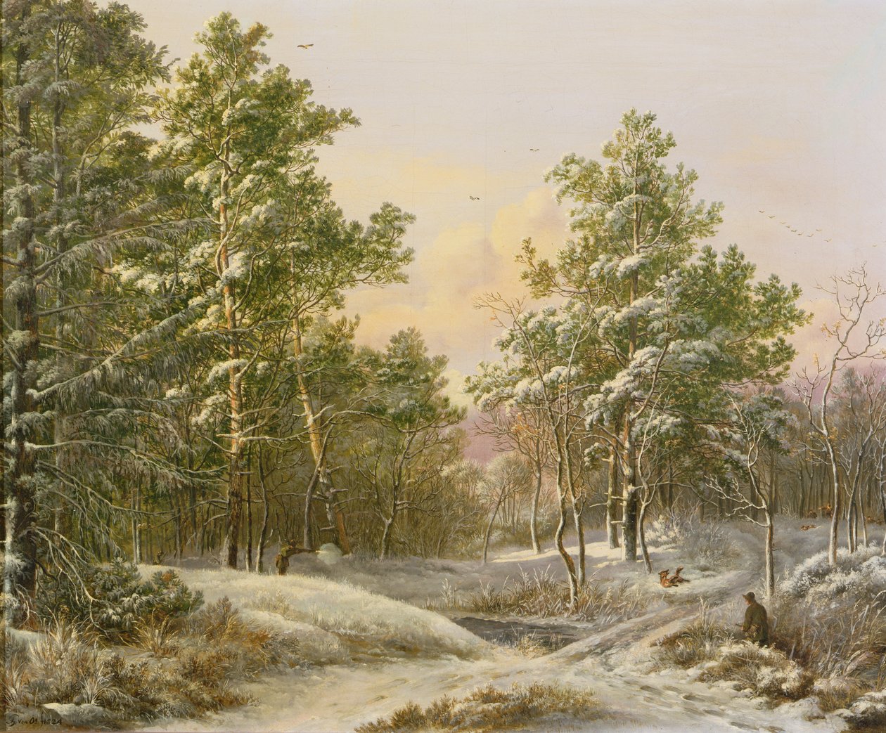 Deportistas en un bosque de invierno de Pieter Gerardus van Os