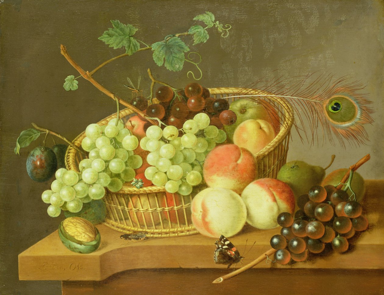 Naturaleza Muerta de Uvas y Duraznos en una Cesta de Pieter Gerardus van Os