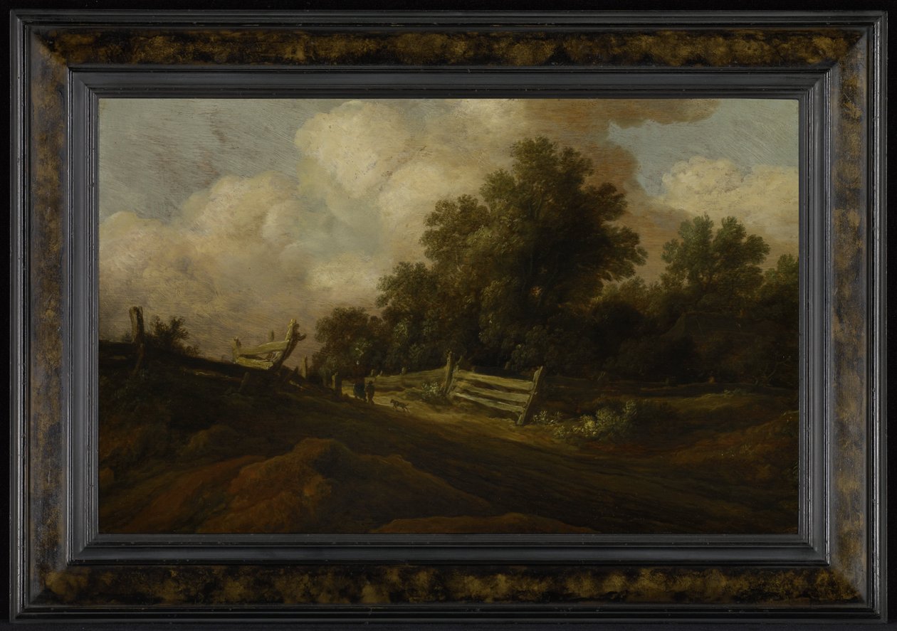 Paisaje con dos figuras y un perro de Pieter Molyn