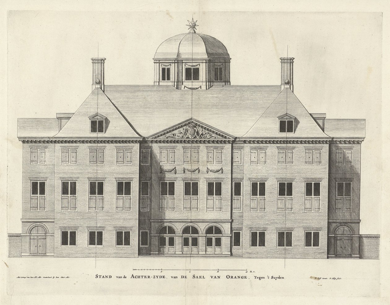 Parte trasera del Palacio Huis ten Bosch, Holanda, Pieter Nolpe después de Pieter Jansz. Post, grabado 294 mm × 387 mm, 1655 de Pieter Nolpe